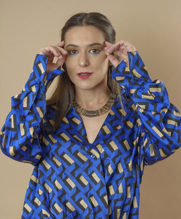 Camisa Estampada Azul con Amarillo